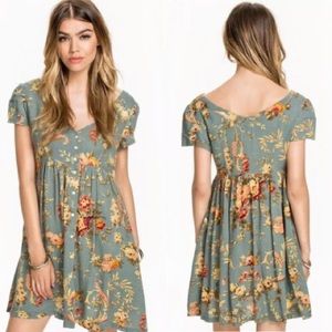 🔶 Ralph Lauren dusty teal babydoll dress with floral print , XS 🔶
